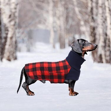 Теплий водонепроникний зимовий одяг для собак, теді для такс, M, в клітинку, червоний