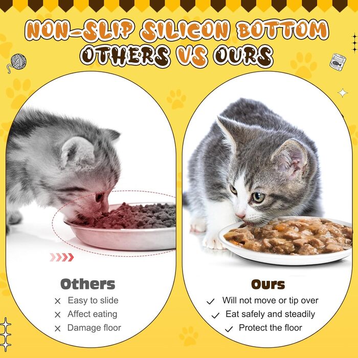 Набір з 6 керамічних мисок для котячого корму, миски для котів, миски для кошенят, антиковзаюча підставка, широкі та плоскі миски для їжі