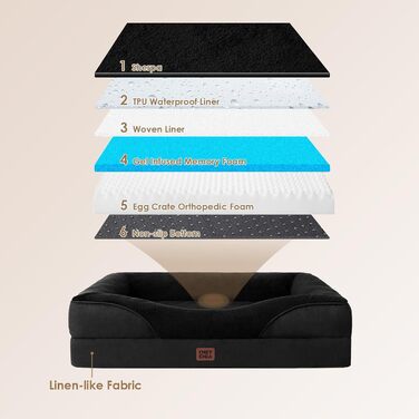 Ортопедичне ліжко для собак великих порід EHEYCIGA, 106.5x76x18.5 см, з піною з пам'яті, миється, водонепроникне, чорне