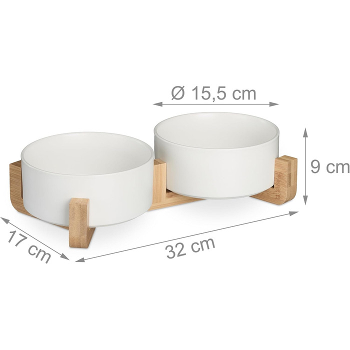 Миска для собак Relaxdays з кераміки, 850 мл, для корму та води, з бамбуковим каркасом, біла