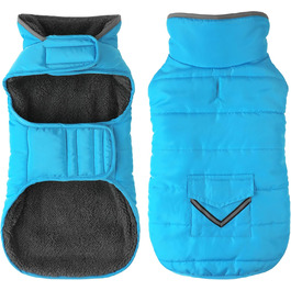 Водонепроникний зимовий одяг для собак, теплий флісовий піджак з кишенею, світловідбиваючий, регульований, небесно-блакитний, розмір M (Обхват грудей: 16.1-20.1')