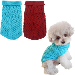 Пуловери для маленьких собак, чихуахуа, йоркширський тер'єр, такса, дівчатка, хлопчики, осінь, зима, цуценята, 2 шт. блакитний/червоний, розмір S