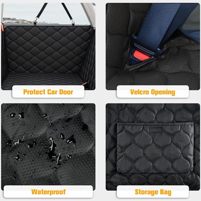 PETICON Розширювана підстилка на заднє сидіння для собак, чохол на автосидіння, жорстка основа, витримує 180 кг, водонепроникна підстилка для собак, захист заднього сидіння з сіткою для автомобілів, вантажівок та позашляховиків