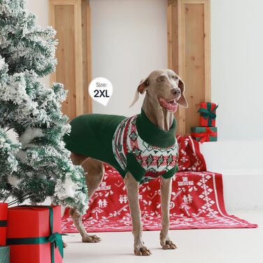 Пуловер для собак великих порід IECOii, теплий зимовий пуловер для собак, пуховик з в'язаного полотна для собак, пуловер з коміром-стійкою для французького бульдога, L (обхват грудей: 53 см), зелений