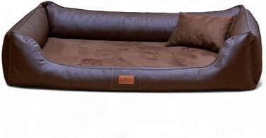 Ортопедичне ліжко для собак Tierlando® Maddox VIP з штучною шкірою-велюром, Viscomat-матрацом та неслизьким дном для максимального комфорту. Розмір: 120x85 см, Колір: коричневий