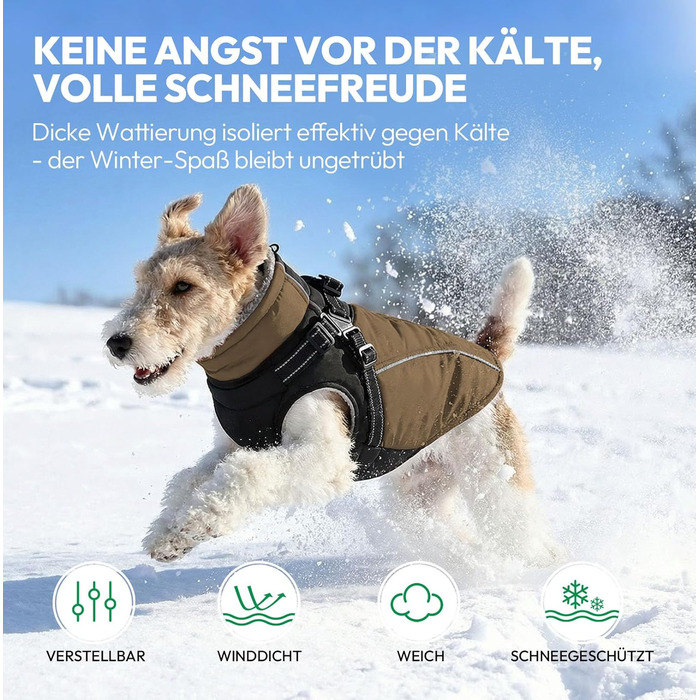 Зимовий теплий одяг для собак - куртка для маленьких собак, водонепроникна, світловідбиваюча, для активного відпочинку, S (обхват грудей 44 см), Колір: Коричневий