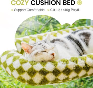 Крісло-гамак для котів EDAGNY - м'яке, розкладне, з плюшем, для вікна, до 18 кг, зелений колір