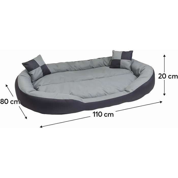Ліжко для собак Hossis сіре, розмір L 110x80x20 см: м'яке, з подушкою, що вивертається, миється, для великих порід