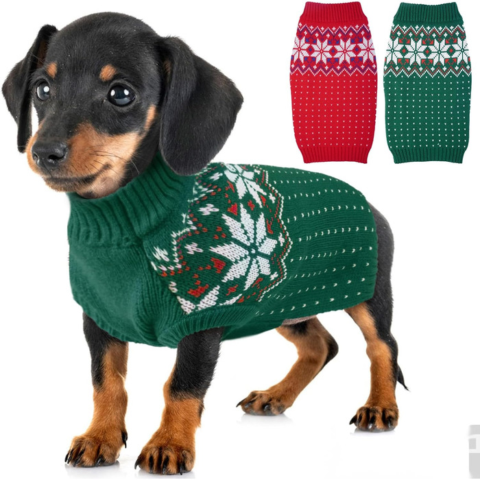 Пуловер для собак KATZINST, теплий флісовий пуловер для маленьких собак, святковий новорічний пуловер, для Французького бульдога, такси, чихуахуа, йоркширського тер'єра, зелений, XS