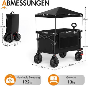 Портал складаний візок для покупок з дахом 350л, 122кг, чорний