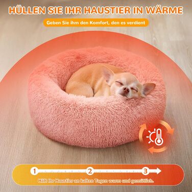 ALLSOPETS Заспокійливе кругле ліжко для собак і котів, м'яке плюшеве, з антиковзною основою, рожеве, 70 см, для малих і середніх порід, пране