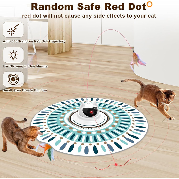 Інтерактивна іграшка для котів 3-в-1 Spessn: хованки, пір'я, лазерний вказівник. Електрична іграшка-головоломка для котів будь-якого віку. Біло-червоний колір, Ximi