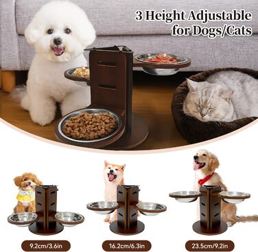 Підвищений годівниця для собак, регульована по висоті, 3-рівнева годівниця для собак, підставка з 3 мисок з нержавіючої сталі, 650 мл, годівниця для собак з антиковзним дном