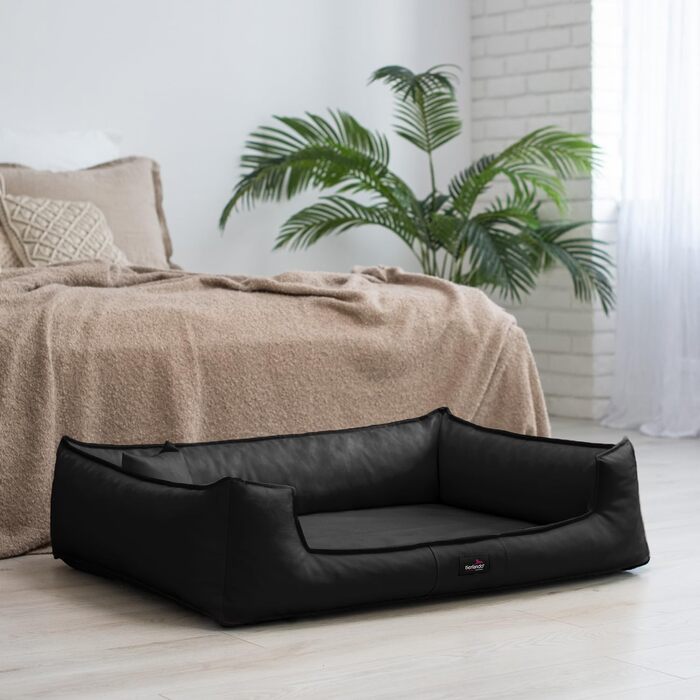Ортопедичне ліжко для собак Tierlando® Goofy Easy Clean з штучної шкіри, з захистом для матраца, для середніх та великих собак, розмір 110x90 см, чорний (03)