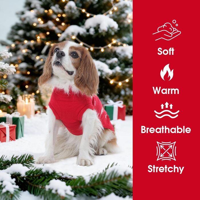 Святочний светр для собак IDOMIK з оленем та собакою, теплий в'язаний светр з отвором для шлейки, червоний, X-Large, для хлопчиків та дівчаток