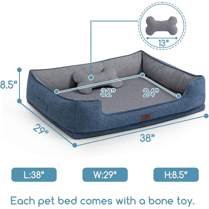 Ортопедичне собаче ліжко Hollypet, зелене, для середніх собак, 81.3 x 61.3 x 32 см. Знімний, водонепроникний, зручний чохол та антиковзаюча підкладка.