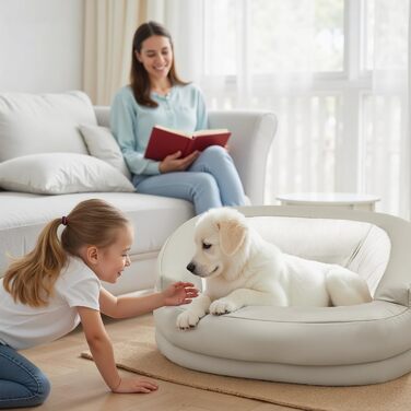 Заспокійливе велике собаче ліжко XXL для великих та середніх собак, 40,6 см глибини, високі бортики, овальне ліжко проти тривоги з підголівником, м'яка піна та бавовна, бежеве/сіре