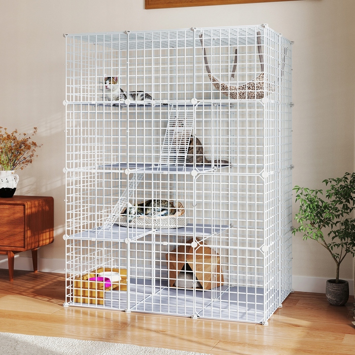 Клітка для котів домашня, металевий вольєр на 4 рівні з 3 сходами, 107x72x142см