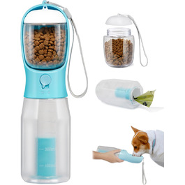 Поїлка для собак Ikusu з контейнером для корму та рулоном для відходів, виготовлена з безпечного пластику, об'єм 590 мл, блакитна