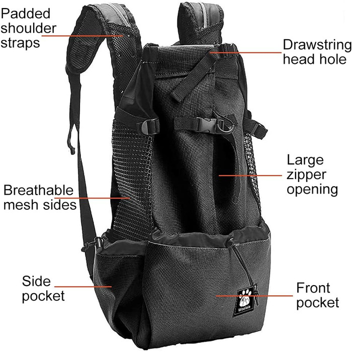 Чорна переноска для собак XL: зручна та легка переноска-рюкзак для собак вагою 1-25 кг, з вентиляцією та отвором для голови, ідеальна для прогулянок та безпеки