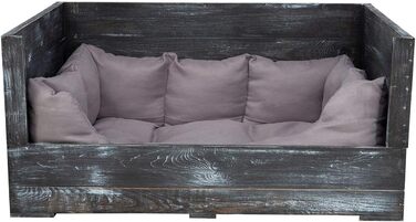 Собаче ліжко Kistenkolli Altes Land Balu з дерева з подушкою, корзина для собак, лежанка, вінтажний диван для собак, білий (90x57x45 см, Shabby Schwarz)