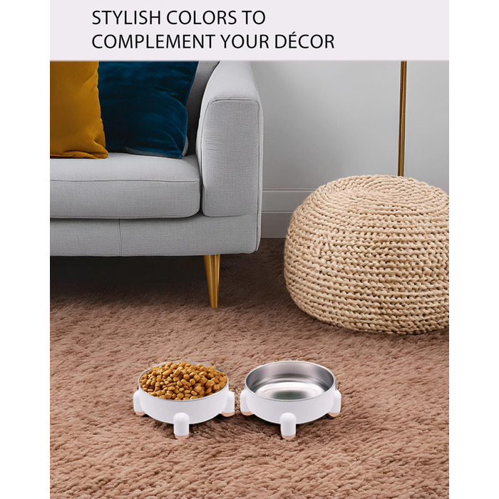 Миски для котів та собак з нержавіючої сталі, антиковзкі, підняті, 2 шт. (Білий)