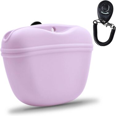 Сумка для корму для собак AUDWUD з силікону, портативна, з кліпсою та магнітною застібкою (1 шт, Рожево-фіолетовий)