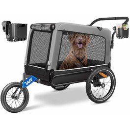 Універсальний візок для собак 3-в-1 KESSER Boxer: собачий buggy, джоггер та велосипедний причіп, об'єм 240 л, амортизація, колесо 360°, тканина 600D Oxford, до 40 кг, сірий