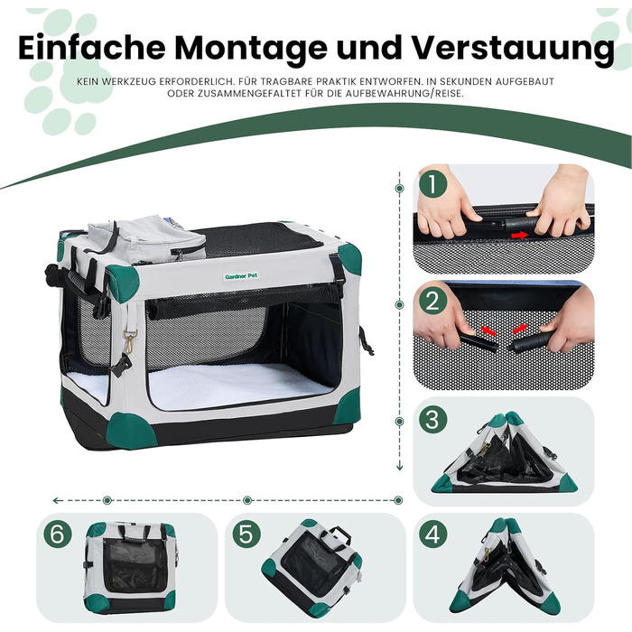 Складана переноска для собак та котів Gardner Pet Hundebox, 66x48x48 см, сіра. Підходить для тварин до 15 кг. З ручками та ковдрою.