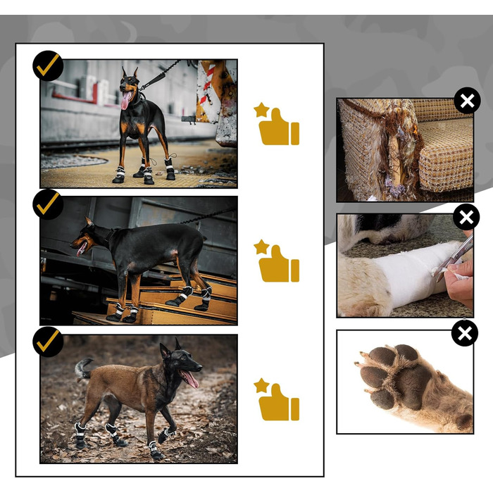 Чоботи для собак OneTigris Pathfinder: 4 шт., чорні, водонепроникні, теплі, регульовані, з світловідбиваючими застібками, розмір 9 (11x8 см)