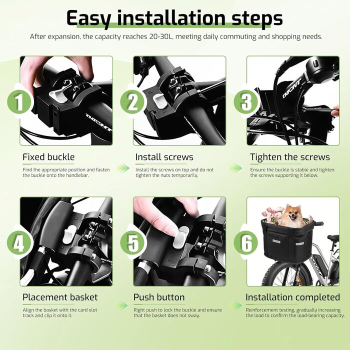 Кошик для велосипеда на кермо, складаний, водовідштовхуючий, знімний, з адаптером для керма, шнурковий замок, для собак, для покупок та подорожей
