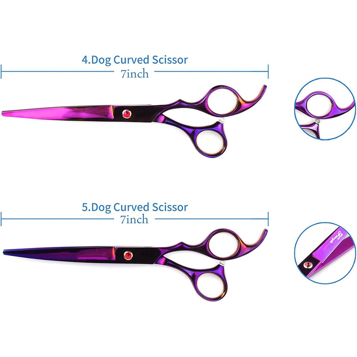 Набір професійних ножиць для собак, ножиці для стрижки шерсті собак, ножиці для собак та котів з титановим покриттям, з кусачками для нігтів (фіолетовий, 17.8 см)