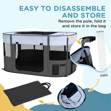 Клітка для собак PawHut, вольєр для тварин, переносний складаний вольєр для собак та котів з сумкою для зберігання, 114 x 89 x 59 см, сірий, XL