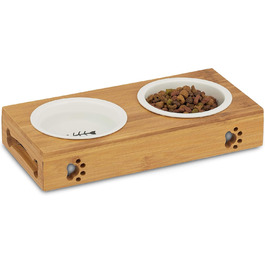 Підставка для миски Reaxdays з бамбука для котів, керамічна миска для води та корму, безпечна для миття в посудомийній машині, натуральний дизайн