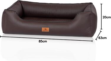 Ортопедичне ліжко для собак Knuffelwuff Lovelock M-L з штучної шкіри, 85 x 63 см - знімний чохол, легко мити, для великих, середніх та маленьких собак (Колір: Коричневий, Розміри: 85 x 63 x 23 см)