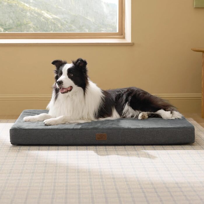 Ортопедична подушка для собак BEDSURE - великі породи, 89x56x8 см, з ефектом пам'яті, миюча, темно-сіра