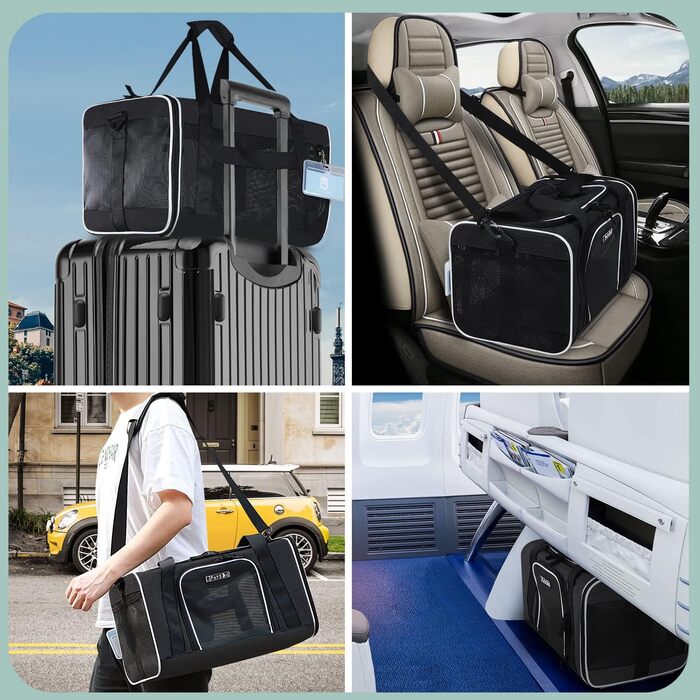 Транспортна сумка для тварин Petskd, схвалена авіакомпаніями, для котів та собак середніх розмірів, чорна, 17.0' x 11.0' x 10.5'