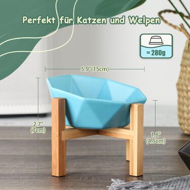 Керамічна годівниця для котів та собак на підставці, нахилена, зелена