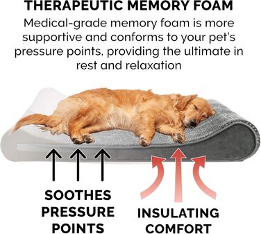 Крісло-лежанка для собак Furhaven Minky, з піною з пам'яті, плюшем та велюром, знімний, пральний чохол, сірий, розмір L (91 x 61 x 6 см)