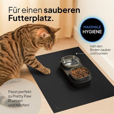 Підкладка під миску для котів Pretty PAW® 60x40 см - неслизька та водонепроникна, захист від води та бруду | Сумісна з фонтанчиком та мисками Pretty Paw (Чорний, широка)