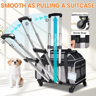Транспортна сумка для домашніх тварин Petskd з розширенням, на колесах, 48.3 x 33 x 22.9 см, схвалена Southwest Allegiant Airlines, м'яка переноска для собак до 5.4 кг та котів до 6.8 кг