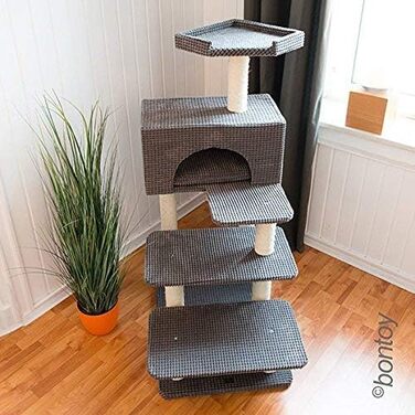 Кігтеточка для котів Phill сіра I 130 см I для літніх котів I стабільна кігтеточка з гніздом та лежанкою