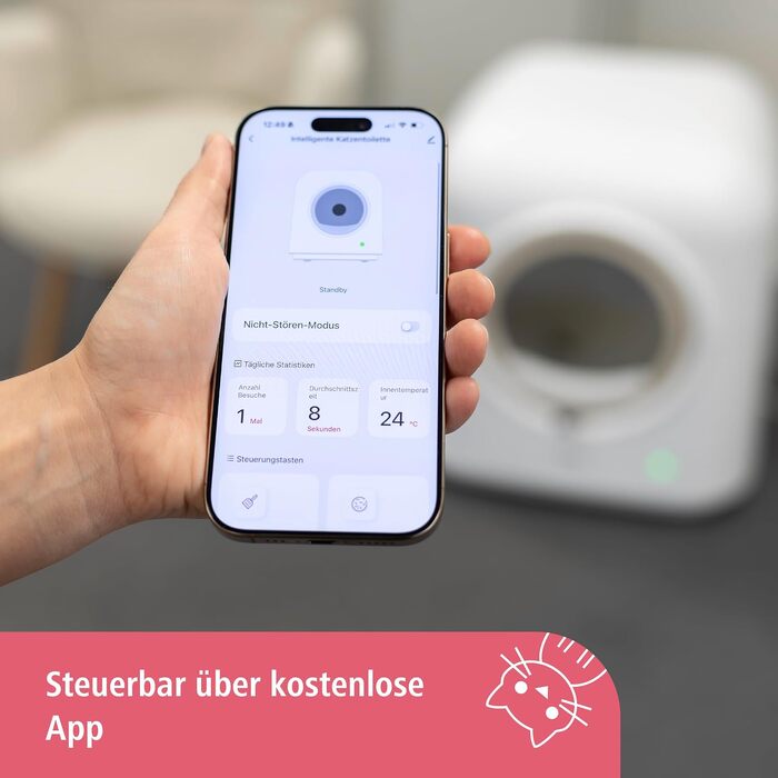 Автоматичний самоочисний лоток для котів Kerbl Pet Smart з Wi-Fi, керуванням через додаток та UV-стерилізацією, білий, 54x54x60 см