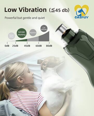 Електричний точило для кігтів собак Casfuy (45 dB) з 6 режимами та LED-підсвіткою для собак та котів, армійний колір