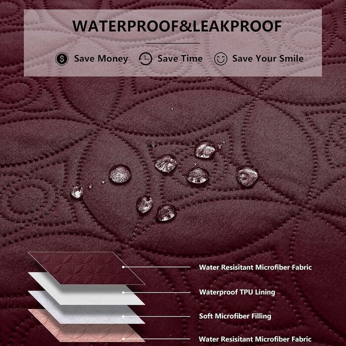 Водонепроникна ковдра для собак Tuffeel 132×208 см, двосторонній чохол на диван/ліжко, захист меблів від домашніх тварин, бордовий і рожевий, праний