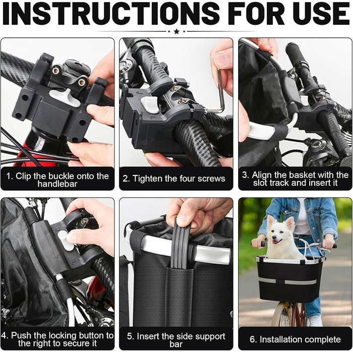 Кошик для велосипеда на кермо, для собак, для покупок, подорожей та пікніків, з адаптером для керма