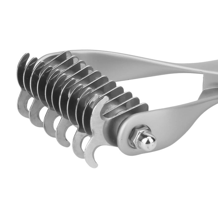 Щітка для собак та котів з довгим волоссям, 2-стороння, для видалення підшерстка, розплутування, з цинкової сплави, довговічна, для бережного догляду за шкірою, ефективна проти ковтунів та відмерлого волосся (S) Срібна