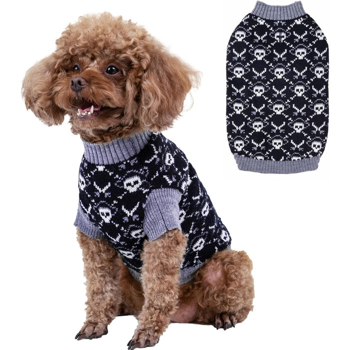 Светр для собак Cutebone на Halloween з принтом піратського черепа, одяг для цуценят, зручні світшоти та накидки з отвором для повідка, DS39M-DE M