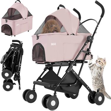 Дитяча та переносна візок для тварин BAKAJI 2 в 1, 40 кг, знімний кошик для перенесення та зберігання (Рожевий)