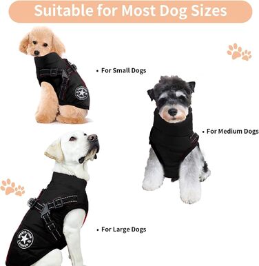 Теплий та водонепроникний зимовий одяг для собак, куртка з повдзем, чорний колір, розмір S